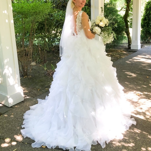 Ballgown ruffles lace v neck wedding dress - Picture 4 of 6